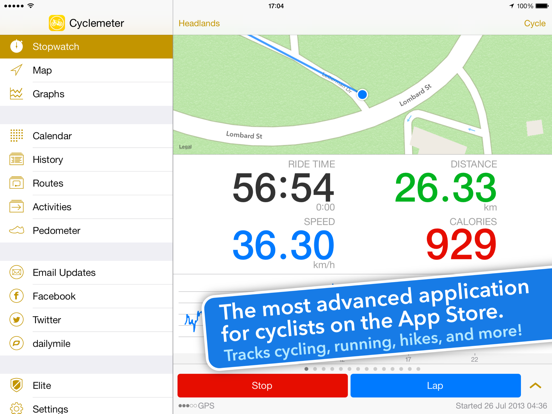 Cyclemeter Cycling Tracker iPad app afbeelding 1