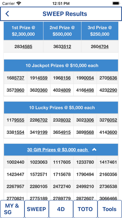 Live 4D Results Toto 4D Screenshot