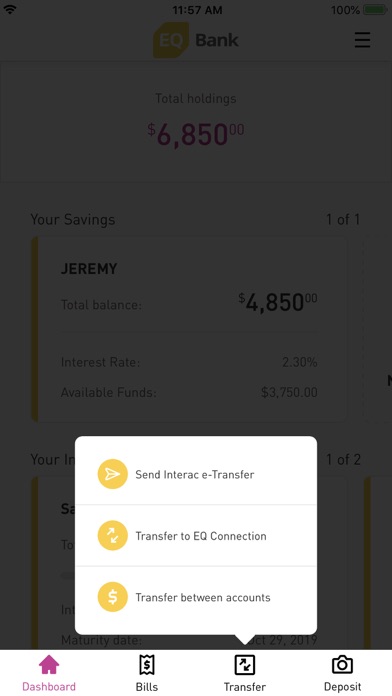 EQ Bank Mobile Banking Screenshot