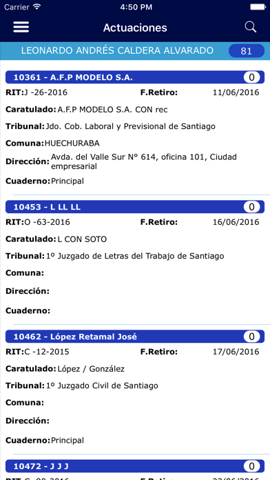 Receptores Judiciales Chile Screenshot