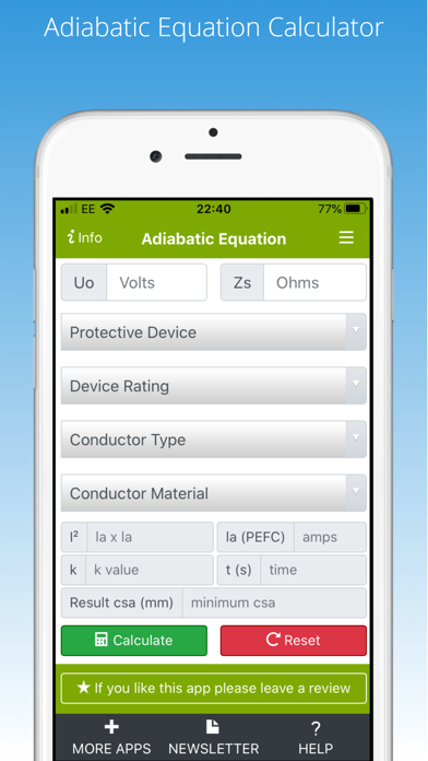 Adiabatic Equation Calculator Screenshot