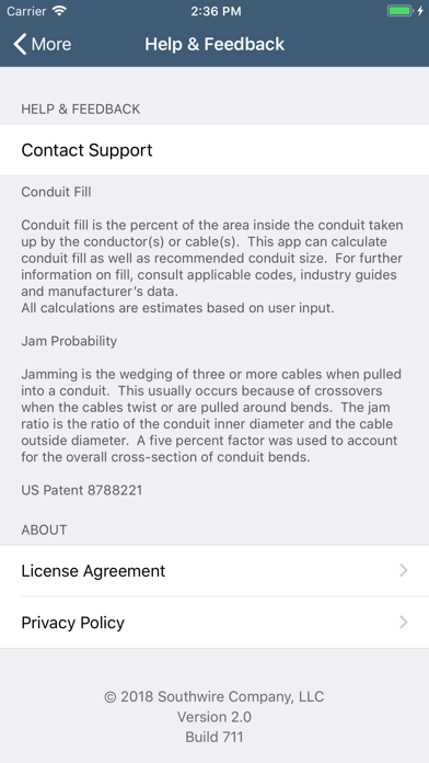 Southwire® Conduit Fill Calc Screenshot