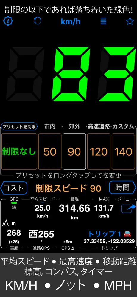スピードメーター 55 Start。GPS 速度計+HUD
