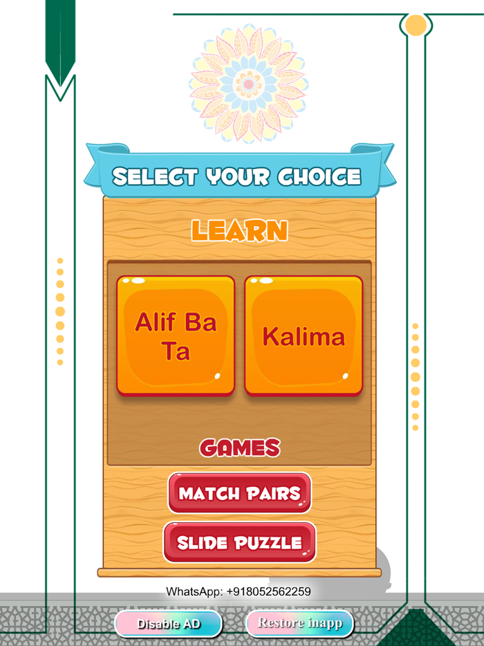 arabic alphabets and 6 kalimas