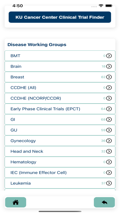 KUCC Clinical Trial Finder Screenshot