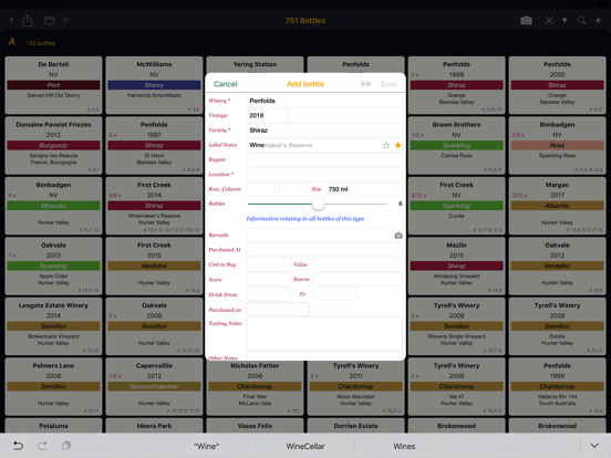 Personal Wine Cellar Database iPad screenshot 9 - Food & Drink app