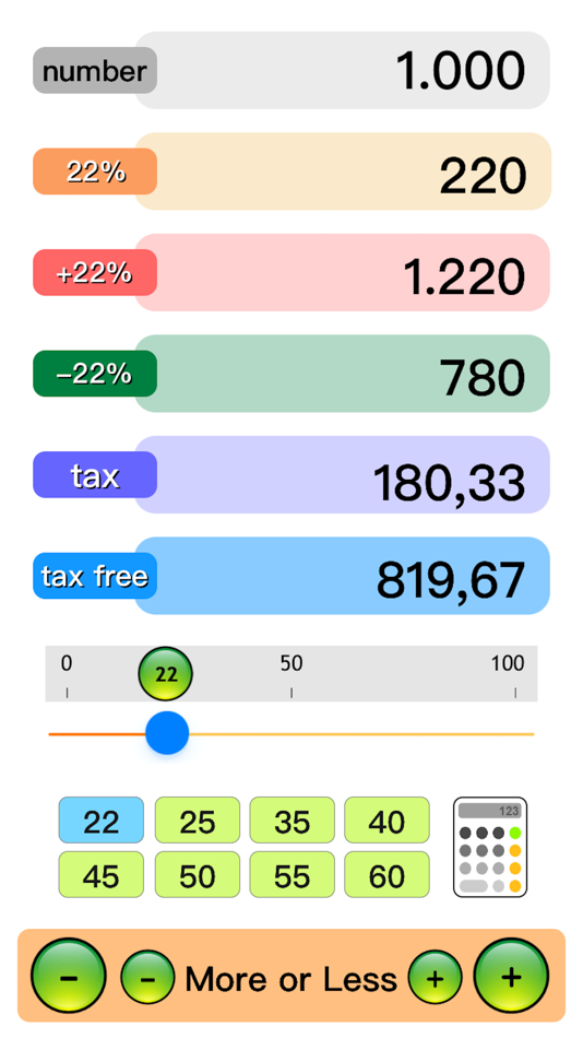 #1. More or Less Calculator (iOS) Podle: Alessandro Cancellario - Sungate.it