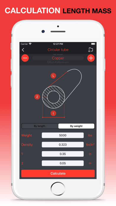 Rolled metal weight calculator Screenshot