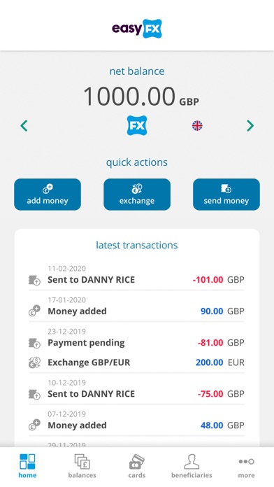 EasyFX Prepaid Card & Account Screenshot