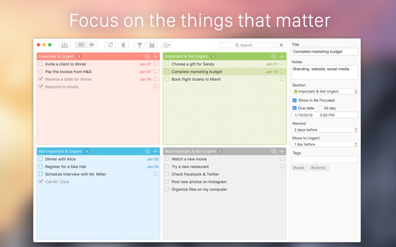 focus matrix – task manager iphone screenshot 1