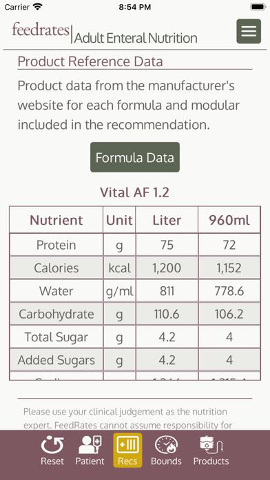 FeedRates - Adult Tube Feeding Screenshot