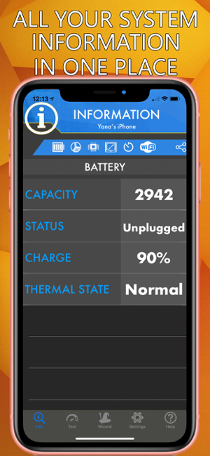 Ampér – informace o nabití baterie Snímek obrazovky