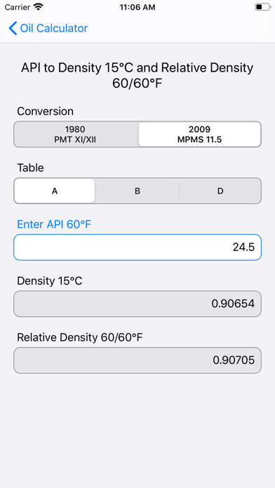 Saybolt Oil Calculator Screenshot