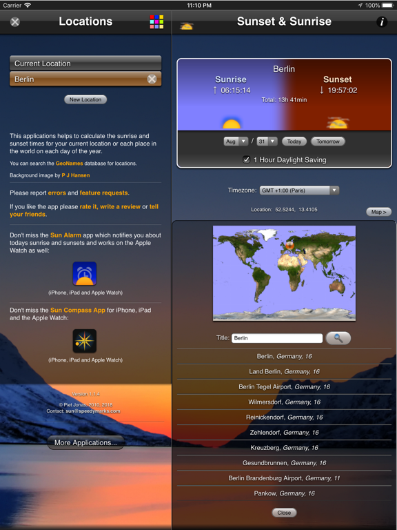 Sunset HD iPad screenshot 4 - Reference app