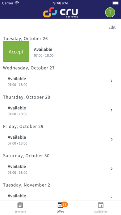 CRU Rostering Screenshot