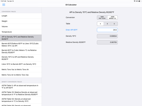 Saybolt Oil Calculator iPad screenshot 1 - Business app