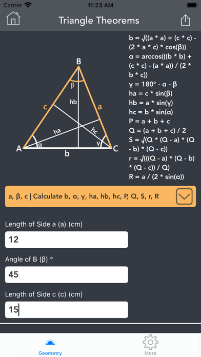 Geometry Calculator. Screenshot