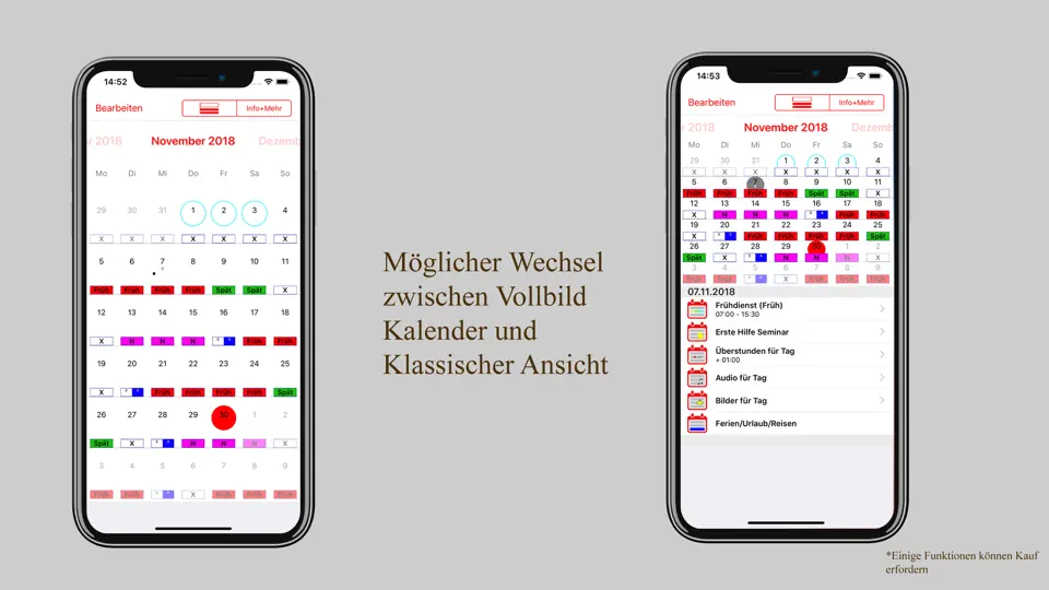 Screenshot von Dienstplan-Kalender auf dem iPhone 6
