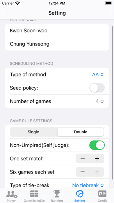 Tennis Game Scheduler Screenshot