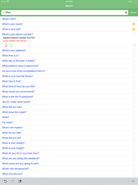 Learn Hindi Quick Phrasebook iPad screenshot 7 - Education app
