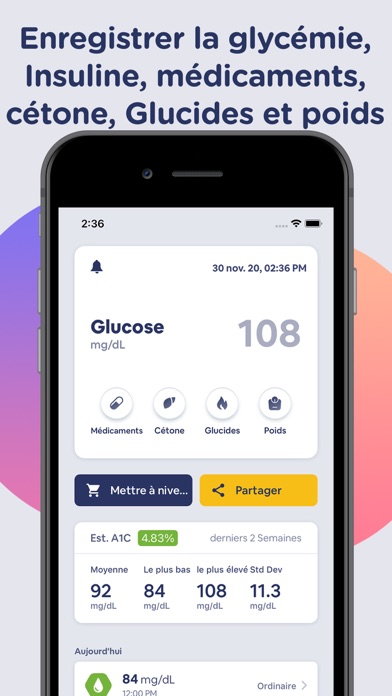 Screenshot #1 pour Diabète Insuline App Glucobyte