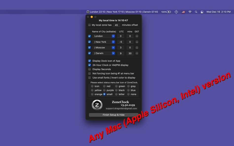 #3. ZoneClock (macOS) 由: Jiulong Zhao
