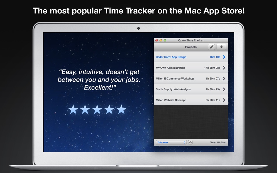#5. Caato: Time Tracker & Work Log (macOS) Podle: CS Software Consultancy Ltd