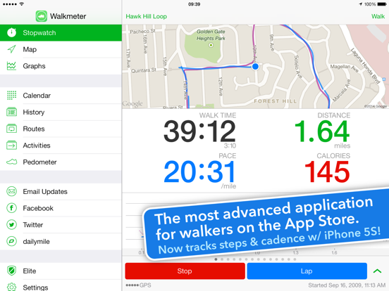 Walkmeter Walking & Hiking GPS iPad screenshot 1 - Health & Fitness app