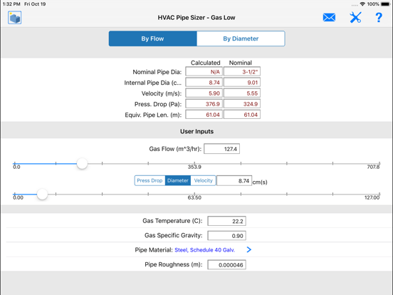 HVAC Pipe Sizer - Gas Plus iPad screenshot