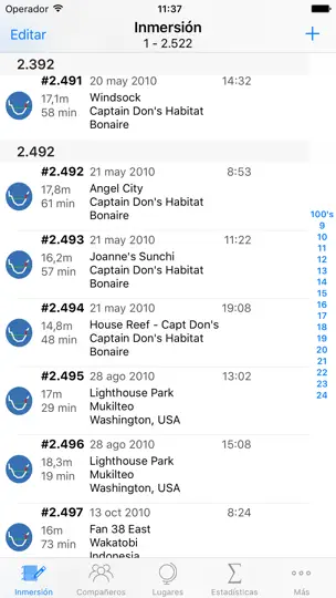 Captura de pantalla de Dive Log en iPhone 1