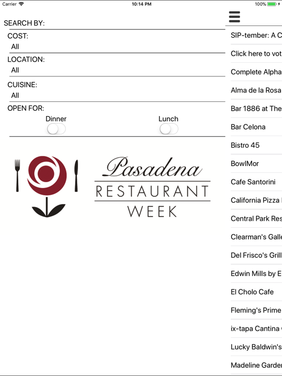 Pasadena Restaurant Week app screenshot 3