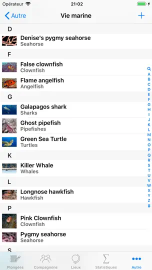 Capture d'écran de Dive Log sur iPhone 6
