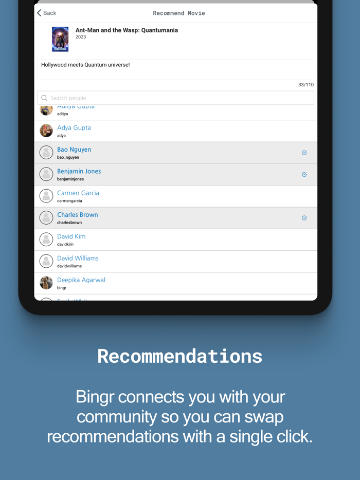 Bingr - Recommendation App