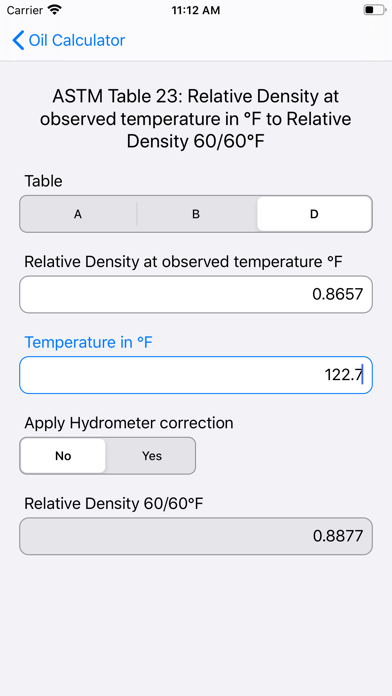 Saybolt Oil Calculator Screenshot