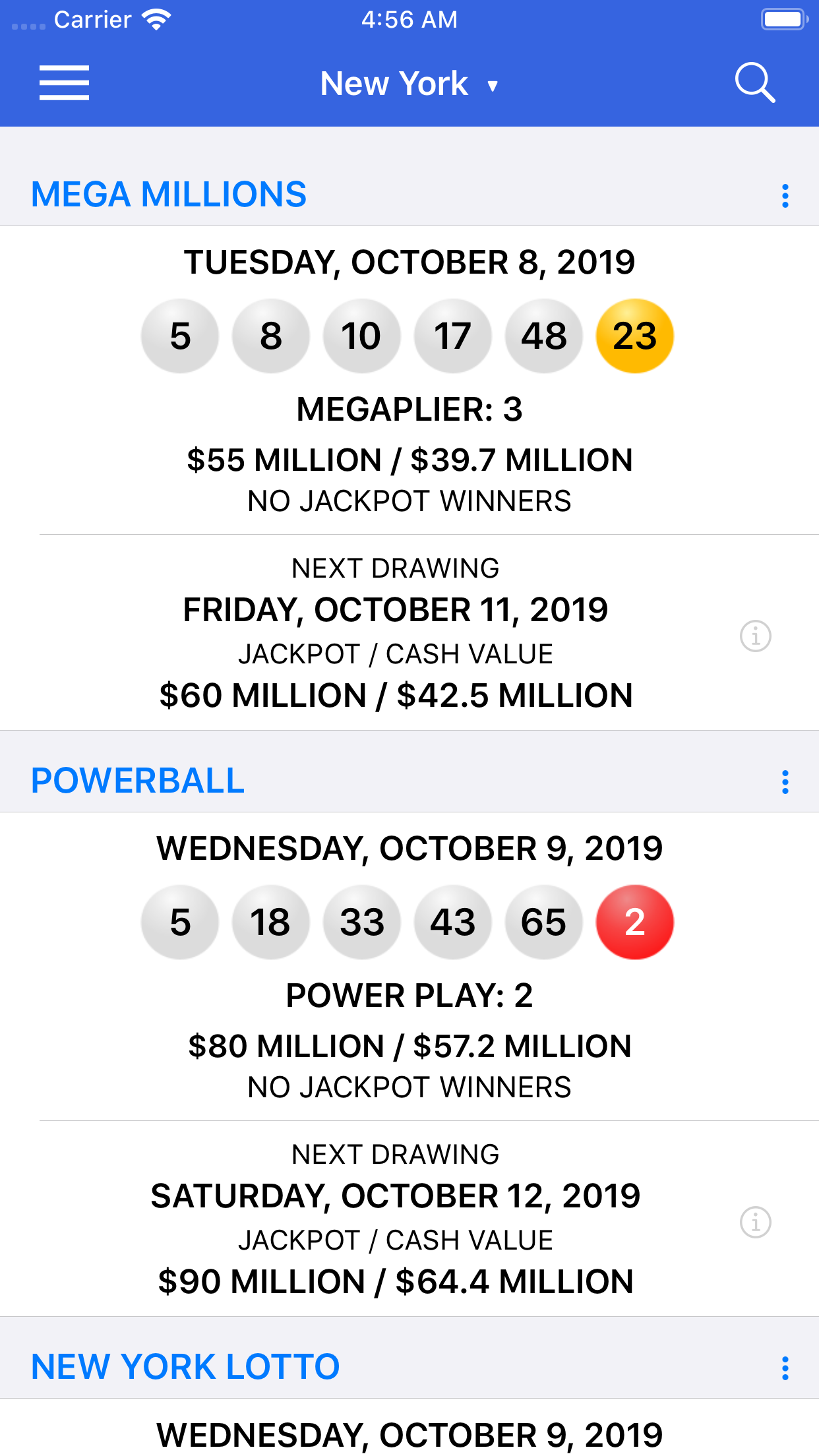 Lotto Results - Lottery in US screenshot 1