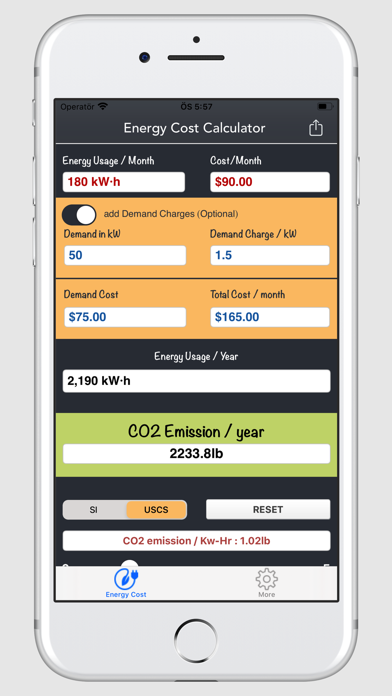 Energy Cost Calculator Screenshot