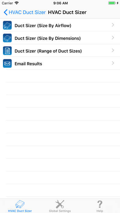HVAC Duct Sizer Screenshot