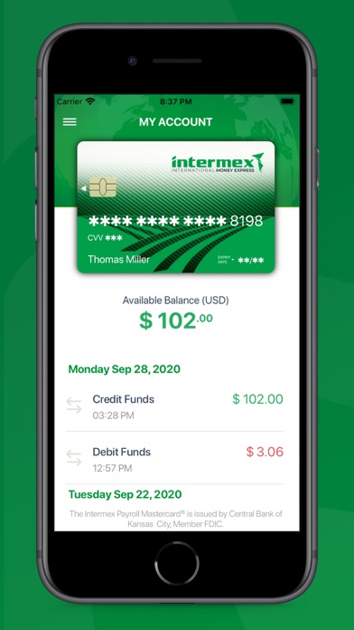 Intermex Payroll Card Screenshot