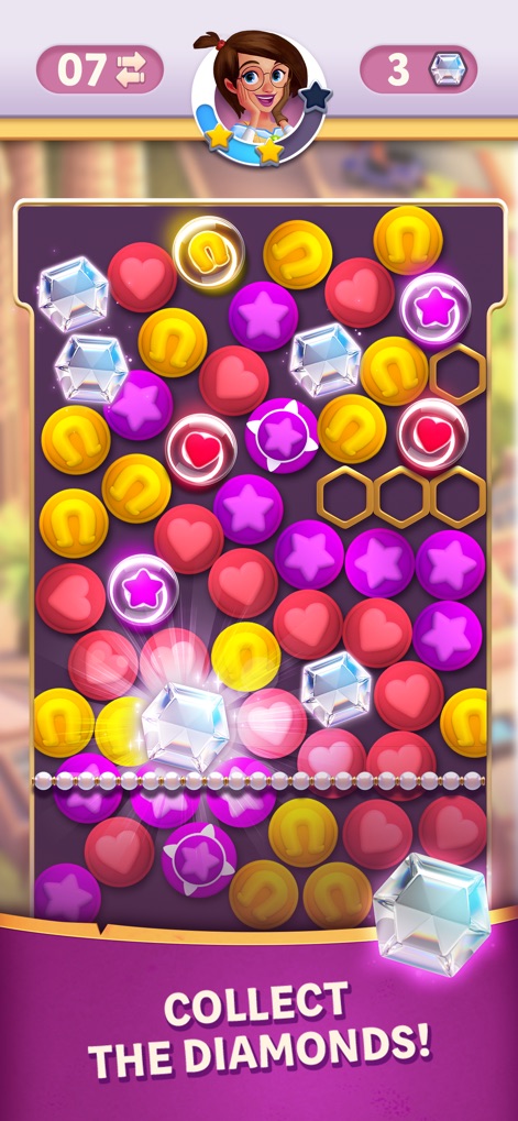 Diamond Diaries Saga - Users can strategically link various colored charms and aim to collect the prominent diamond at the bottom of the board.
