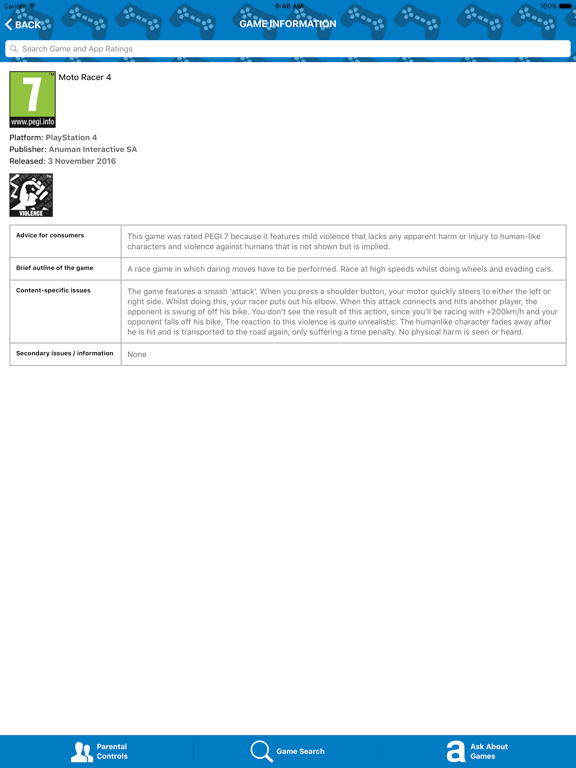 PEGI Ratings iPad screenshot 4 - Reference app
