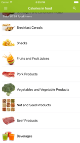 Calories in food screenshot