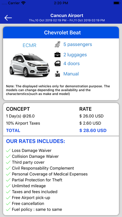 America Car Rental Screenshot