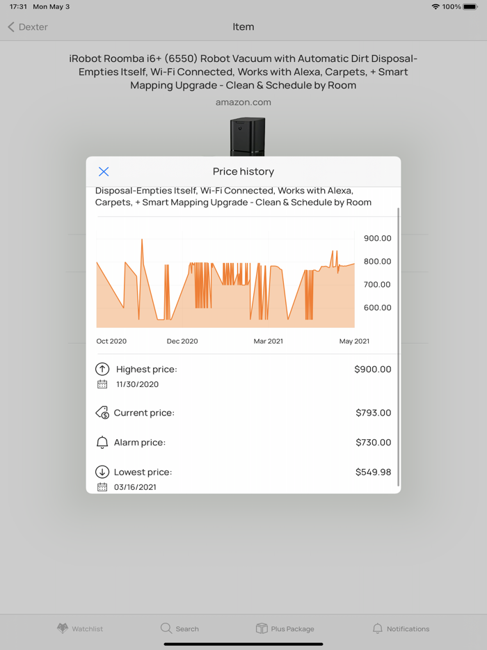 Dexter Price Alert for Amazon