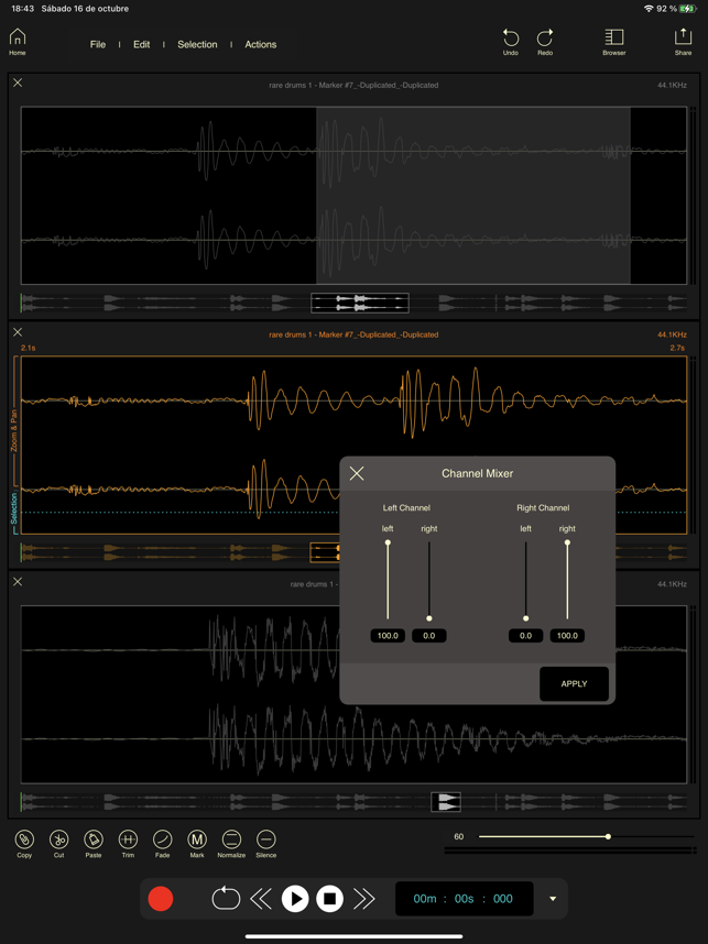 Captura de pantalla del editor de audio Wavebox