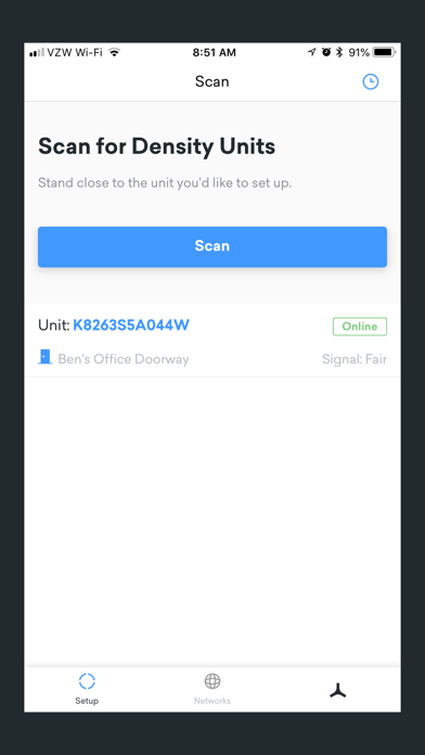 Density Unit Setup Screenshot