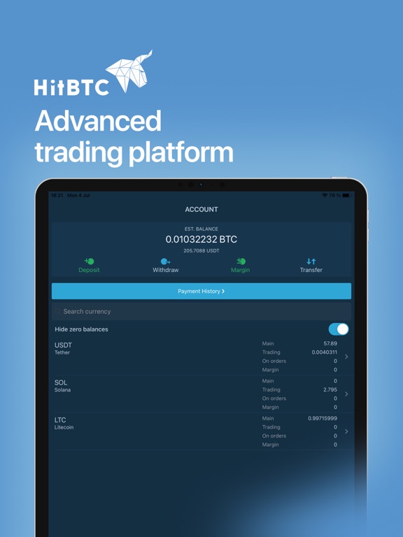 Screenshot #4 pour HitBTC bourse crypto monnaie
