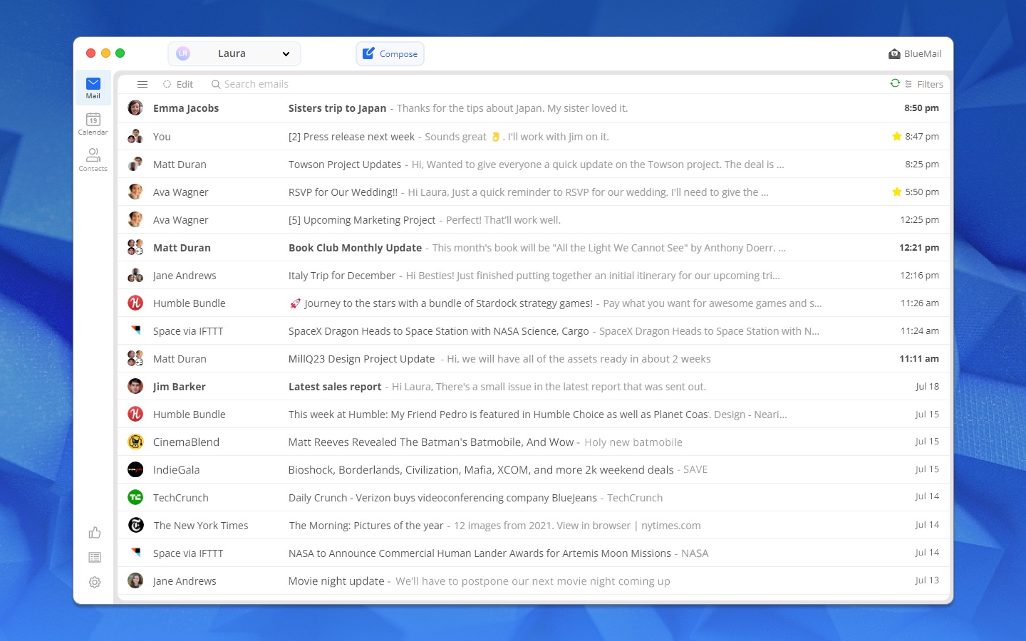 Screenshot do app BlueMail - Email & Calendar