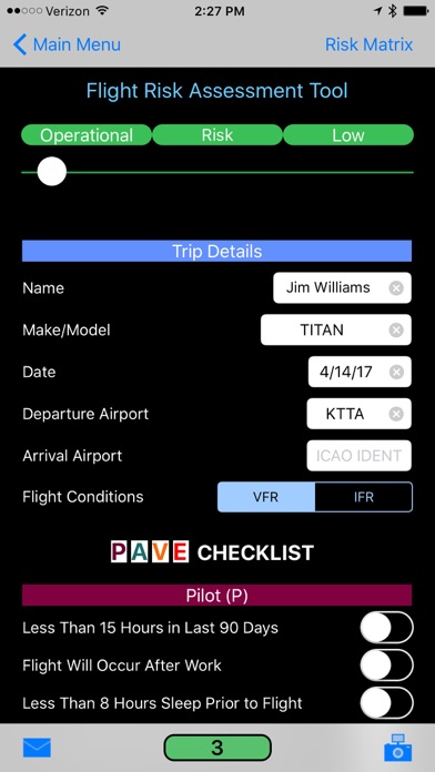 Flight Risk Assessment Tool Screenshot