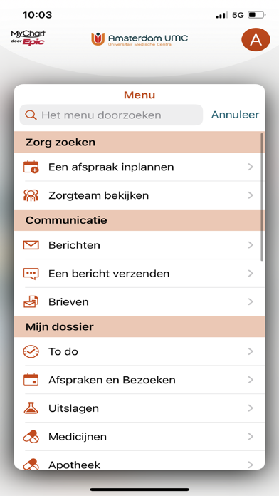 Mijn Dossier Amsterdam UMC Screenshot
