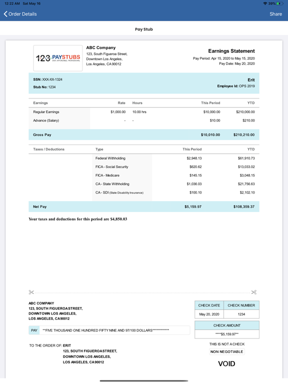 Paycheck: Paystub Generator iPad screenshot 7 - Business app